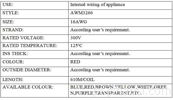 Xlpe wire awm3266 16# vermelho XLPE wire AWM3266 16# RED